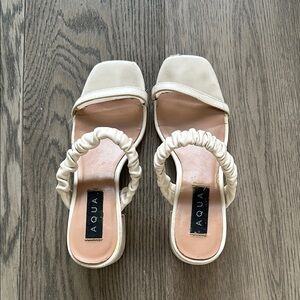AQUA Women's Cream Block Heel Sandals